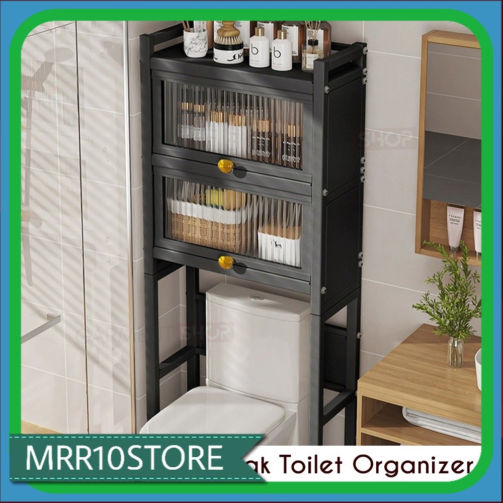 Rak Toilet Besi Stainless Steel Lemari Kamar Mandi Tertutup Atas Kloset Tempat Sabun Shampoo Tissue