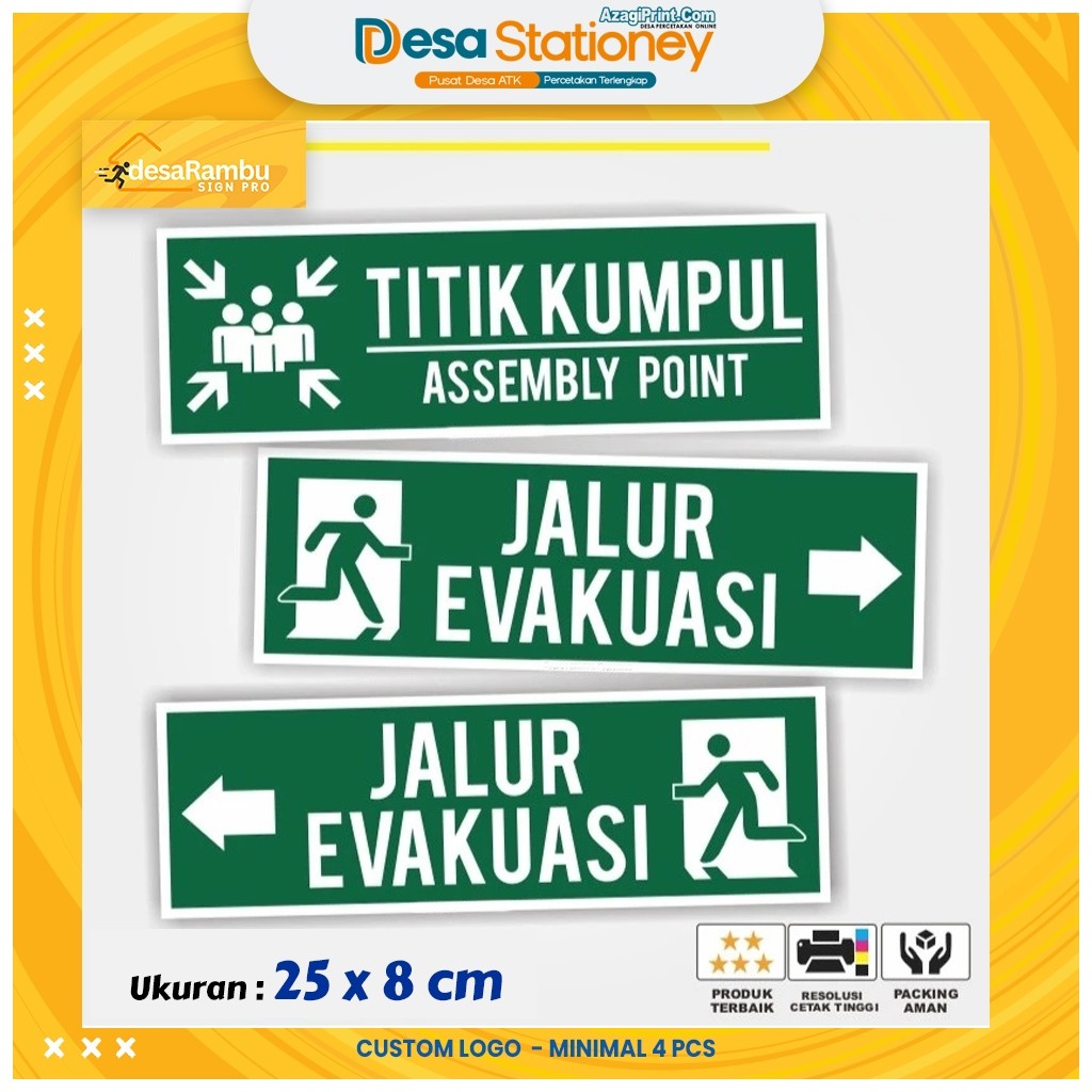 

Jalur Evakuasi / Stiker Jalur Evakuasi / Stiker Arah Evakuasi / Stiker Titik Kumpul / Stiker K3 / Stiker Safety - Afbi Print