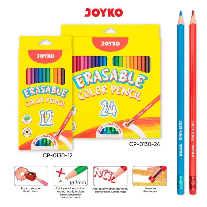 Erasable Color Pencil Pensil Warna Dapat Dihapus Joyko CP-0130 Triangle Grip