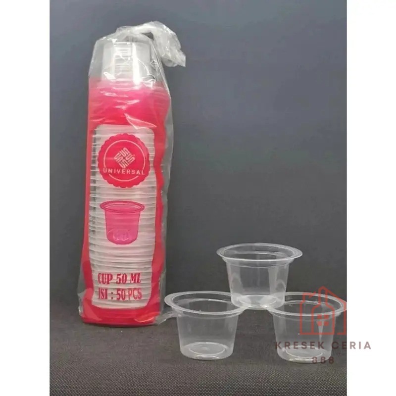 Isi 50pcs Cup Jelly Agar Puding / Gelas Plastik Ice Cream 50ml 65ml + Tutup