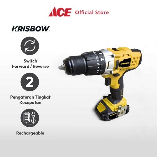 Krisbow Bor  Baterai Cordless Impact 13 mm 18V Ircid182 Impact Drill Electric Bor Tangan Charger