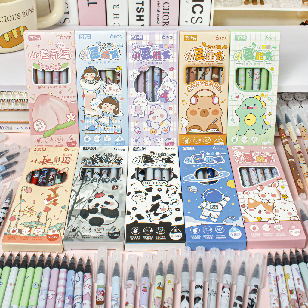 

⭐JOJU⭐ PULPEN GEL CAIR 0,5MM 1 SET ISI 6 PCS MOTIF KARTUN KAWAII / PULPEN GEL SET 6 PCS