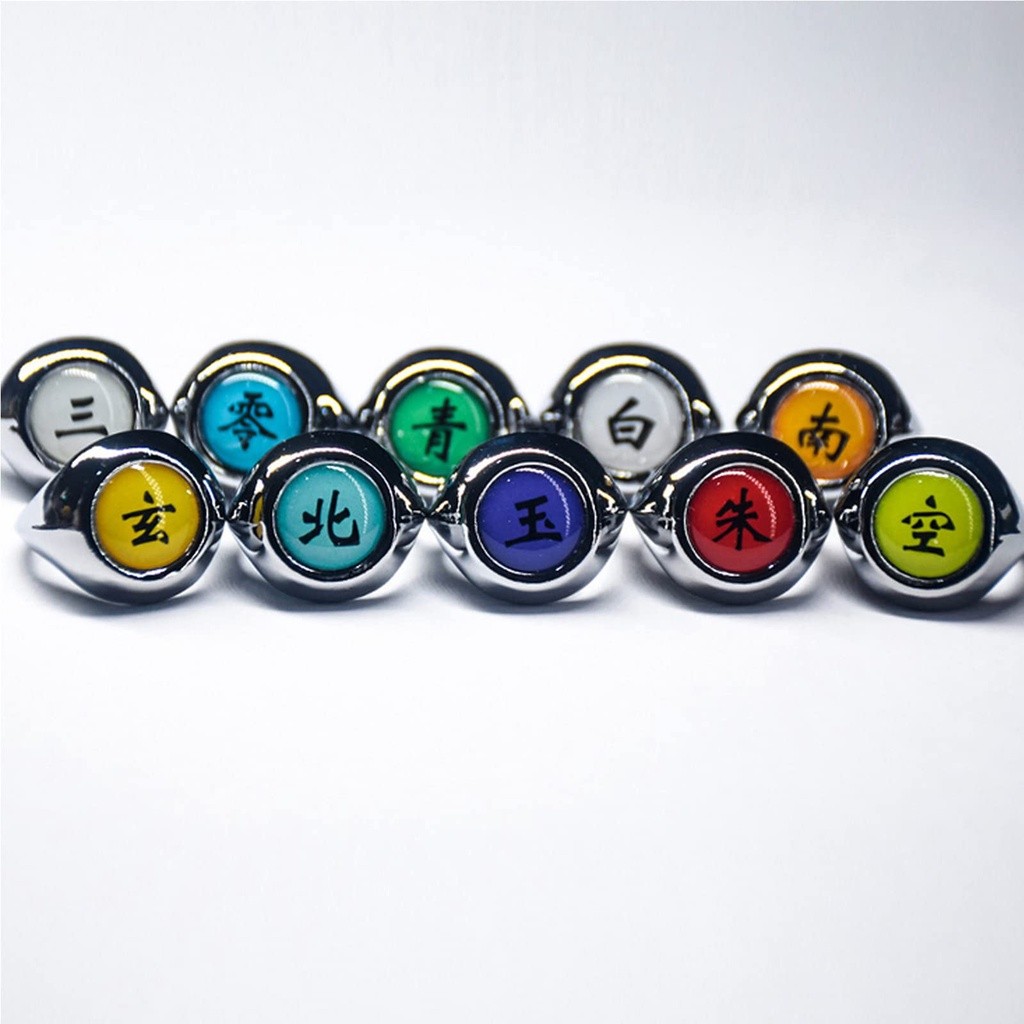 10pcs Cicin Cincin Akatsuki Naruto Cincin Itachi Style Anime Ring Dengan Rantai Jewelry Akatsuki Cos
