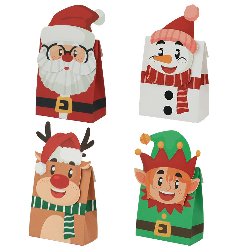 

8pcs Christmas Gift Boxes Kraft Paper/Plastic Candy Cookies Snack Boxes for Xmas New Year Party Biscuit Bag Noel navidad