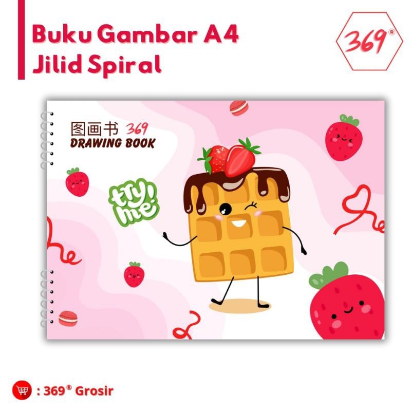 

369- JILID SPIRAL Drawing Book / Buku Gambar / Sketchbook Waffle Strawberry Limited Edition A4