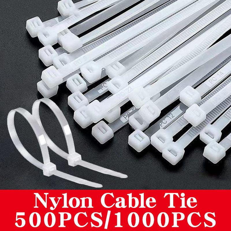 

500/1000PCS/bag Self-locking Plastic Nylon Tie White Zip Wraps Strap Nylon Cable Tie Set Fastening Ring Loop Wire Wrap