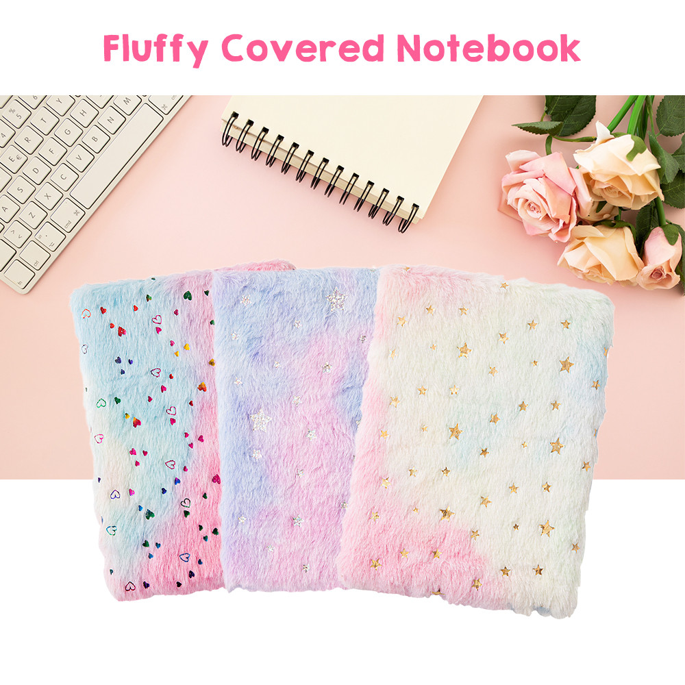 

A5 Notebook Cute Plush Fluffy Covered Diary Notepad Gradient Colored Softcover A5 Lined 80 Pages Gift for Kids Birthday School