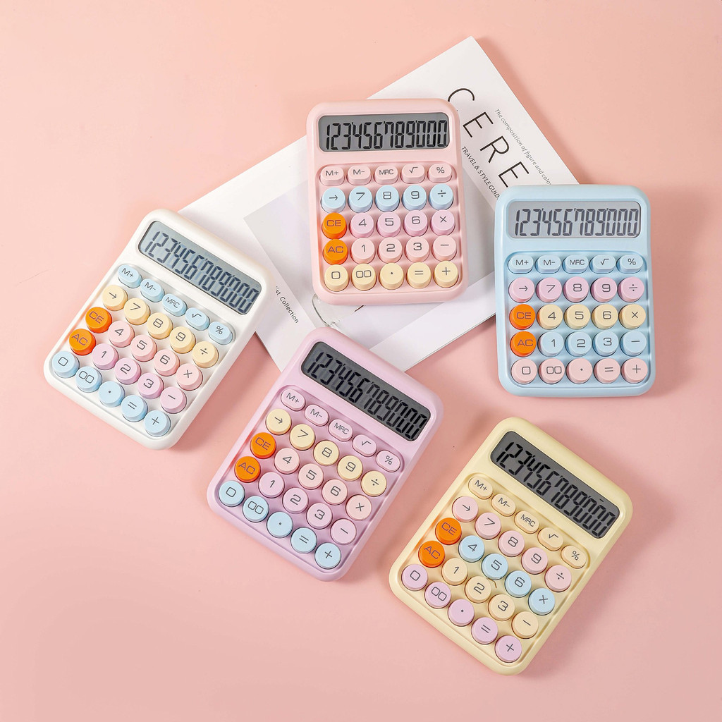 

Mechanical Calculator 12 Digit Large LCD Display Big Round Button Cute Candy Colored Calculator Suitable for Office School