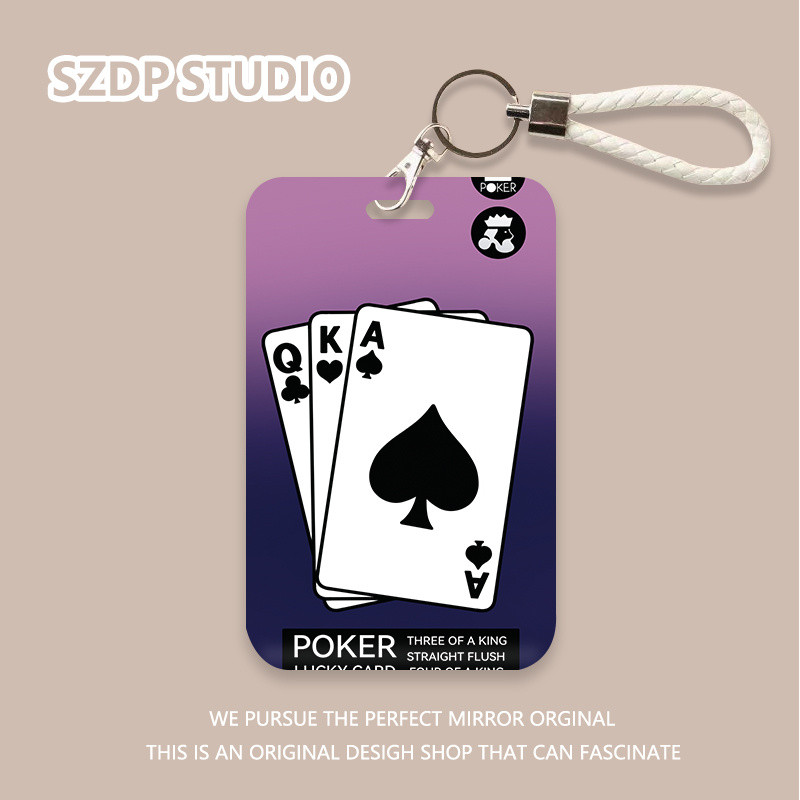 

ID CARD Penutup pelindung gantungan kunci terintegrasi kawaii lucu pola poker berongga ungu kartun Korea penutup pelindung kartu bank penutup pelindung kartu bus kartu ID