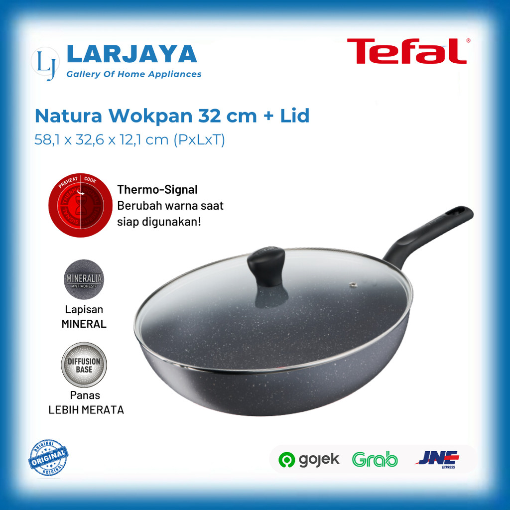Tefal Wok Pan Natura 32 cm + Lid | Wajan Anti Lengket