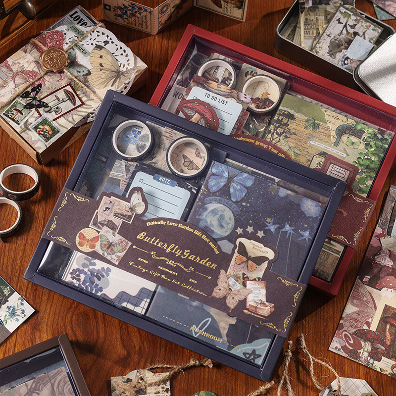 

Vintage Style Handbook Gift Set Literary Student Notebook Scrapbook Material Kit Reward Gifts Study Supplies Stationery Autumn