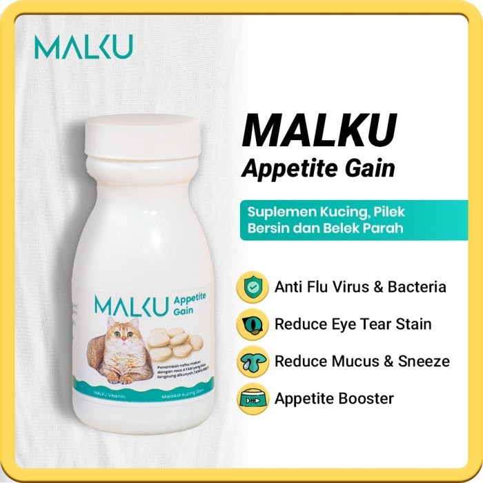 Malku Appetite Gain Vitamin Kucing Imunitas Nafsu Makan Flu Kucing - 30 Tablet