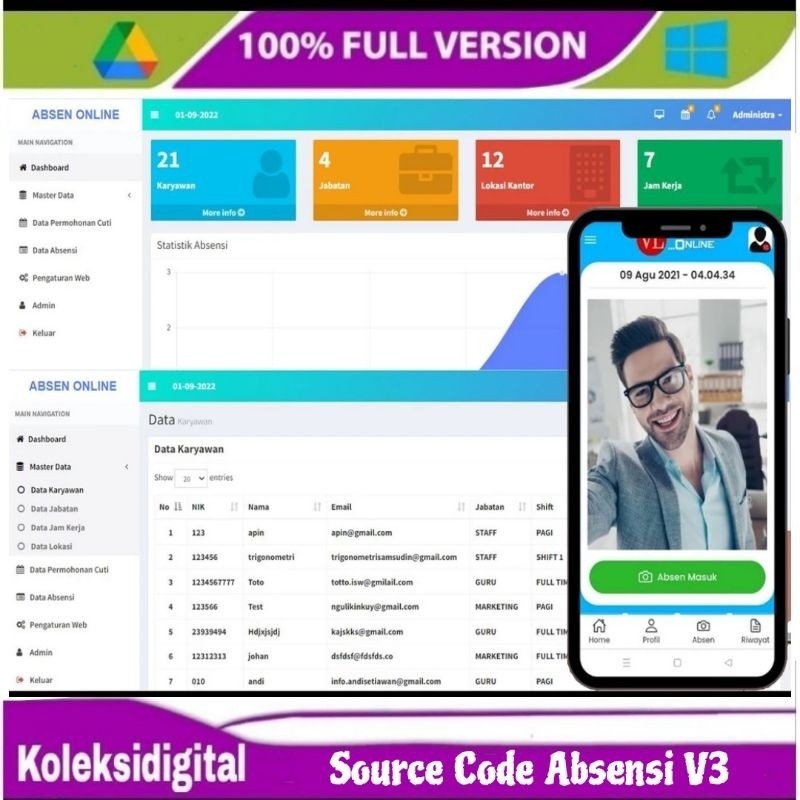Source Code Aplikasi Absensi  Online Versi 3