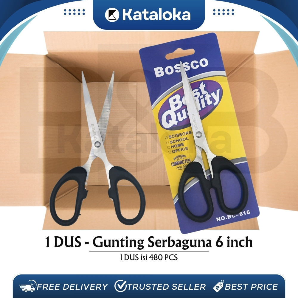 

Grosir 1 Dus isi 480 Pcs Gunting Scissors BOSSCO (6 Inch) BC-816