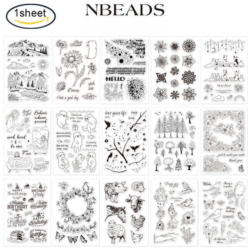 

NBEADS 1PC Happy Birthday Words Clear Stamps Silicone Stamp Cards Birthday Blessing Words Clear Stamps forCard Making Decoration