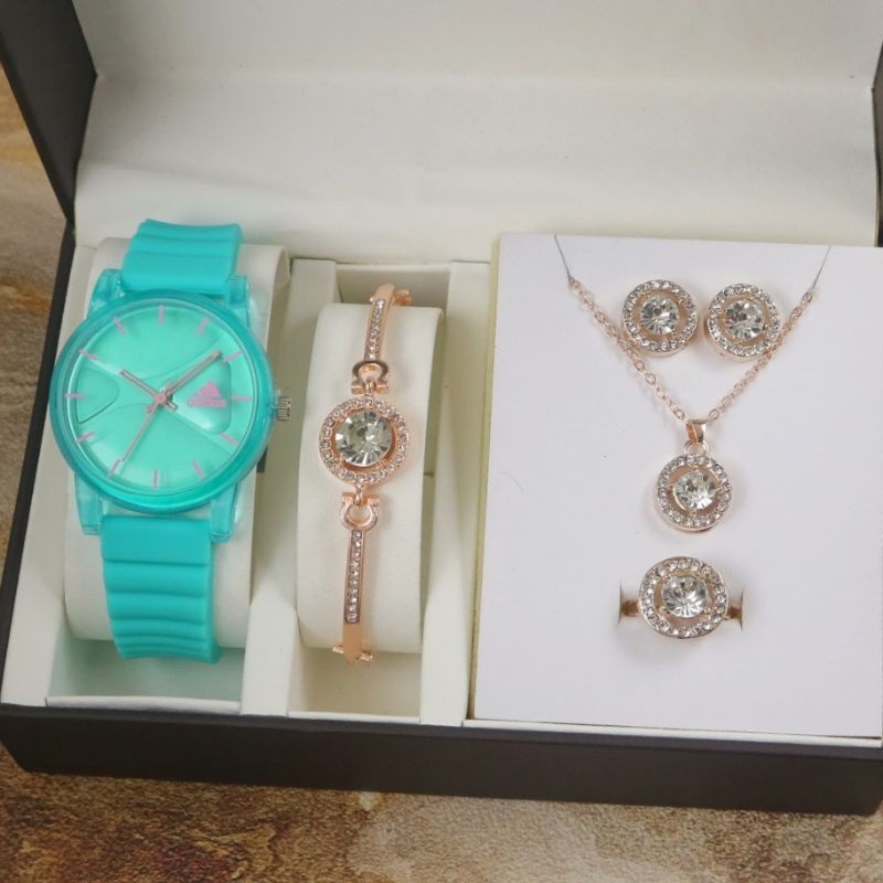 ( PROMO) JAM TANGAN WANITA ADIDAS TALI RUBBER DM 3.4CM FREE GELANG,KALUNG,ANTING,CINCIN DAN BOX ANAL