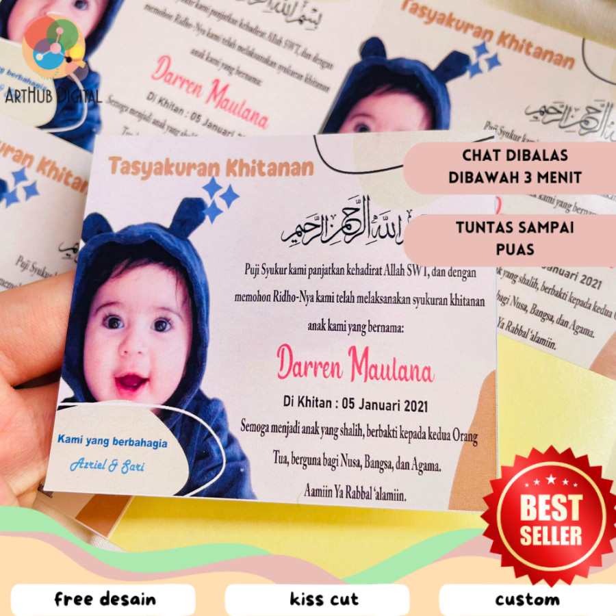 

AHD Stiker Kartu Label Tasyakuran Sunatan Khitan Free Desain dan Custom sticker bentuk persegi