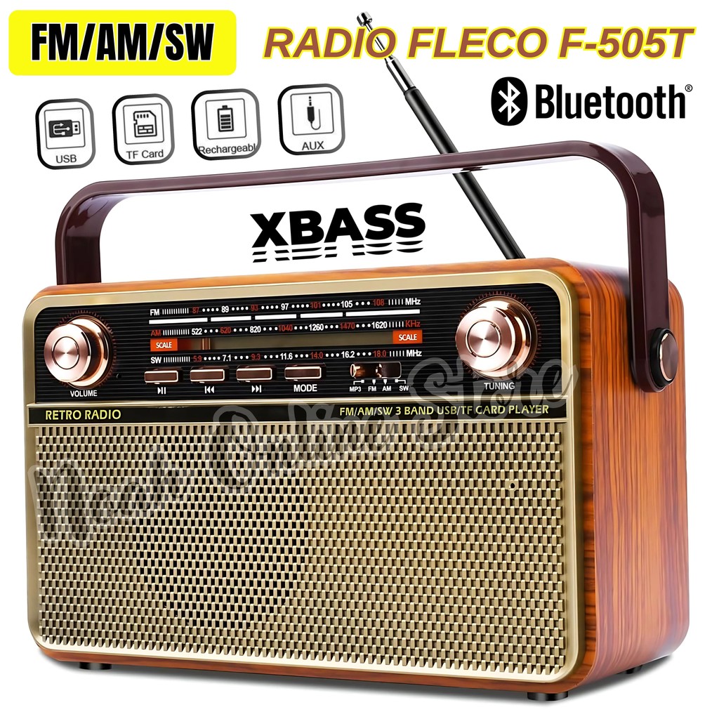 Speaker Bluetooth Fleco F-505T / Radio Internasional FM/AM/SW - Speaker Portable Full Bass / Speaker
