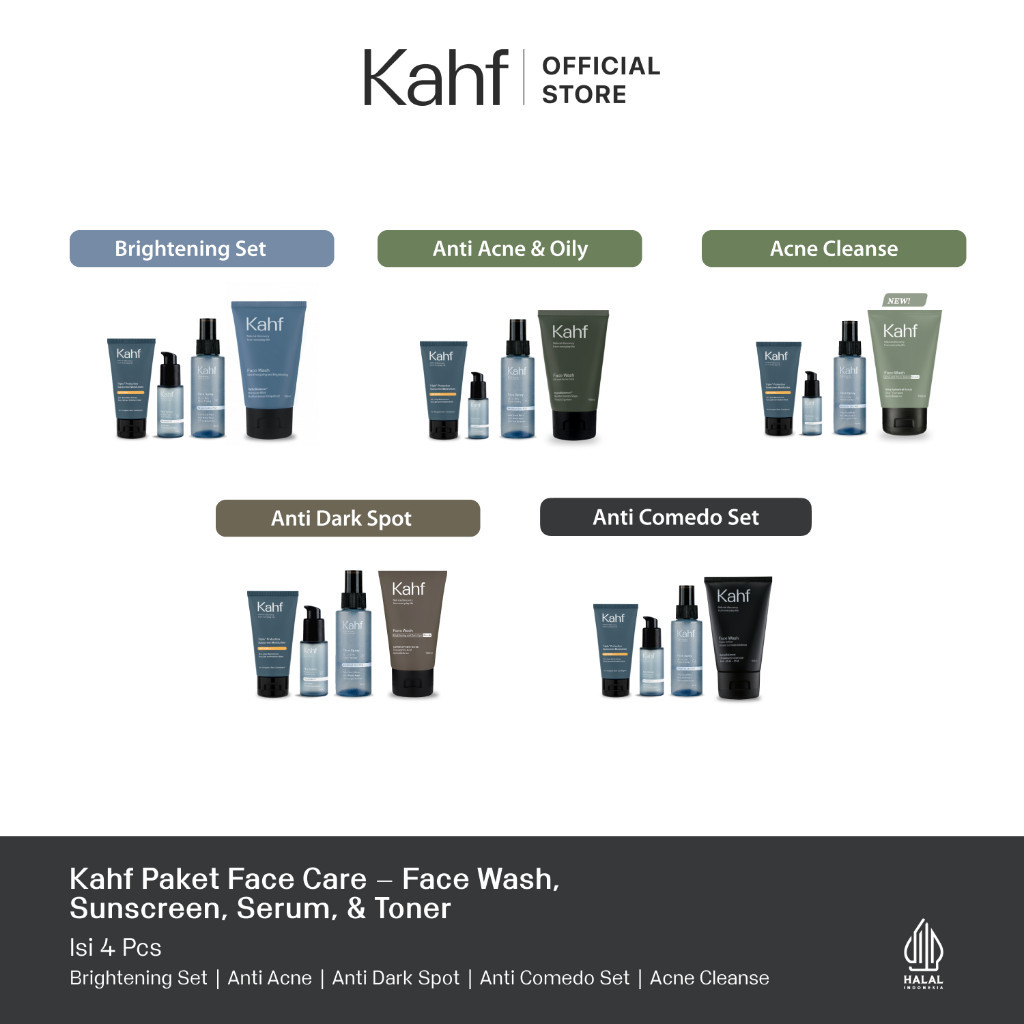 Kahf Paket Face Care Isi 4pcs - Face Wash, Sunscreen, Serum, & Toner