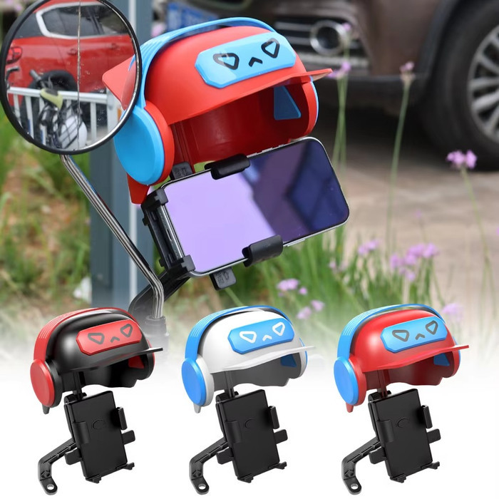 Helmet Mobile Phone Holder Hp Smartphone Model Topi Helm Sepeda Motor Buka tutup Motif Sayap Robot Kacamata Lucu Dudukan Pelindung Handphone Universal Spion GPS Motor Besi Bracket Spion Kuat Anti Silau Sinar Matahari Air Hujan Ojol 360 derajat Motor