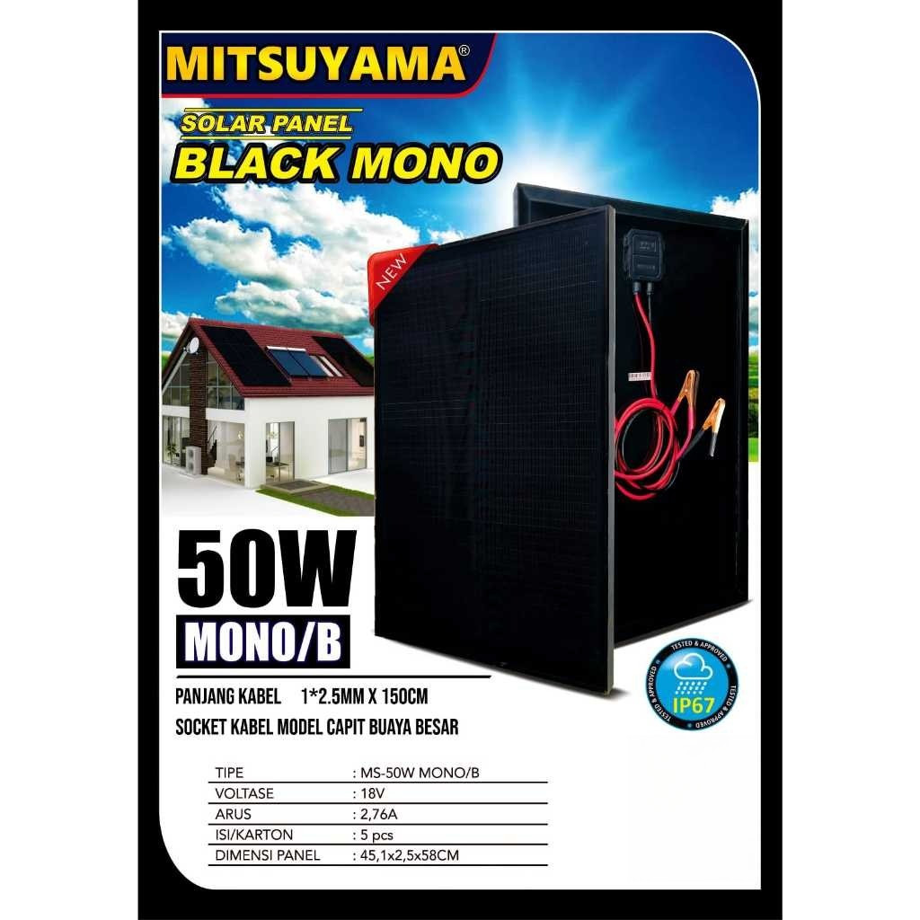 Solar Panel Tenaga Surya  Full Black Mono Crysstalline Monocrysstalline Mitsuyama 10 - 50 Watt 10wp 