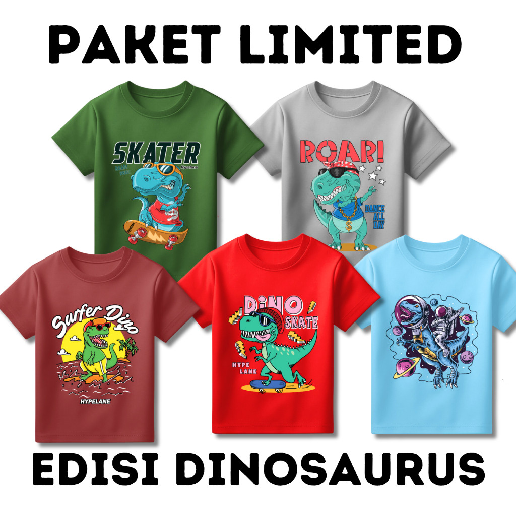 SELILINGSHOP Paket Usaha Baju Kaos Anak Laki Laki Distro Karakter Cowok Dinosaurus Lucu Umur 1 - 10 