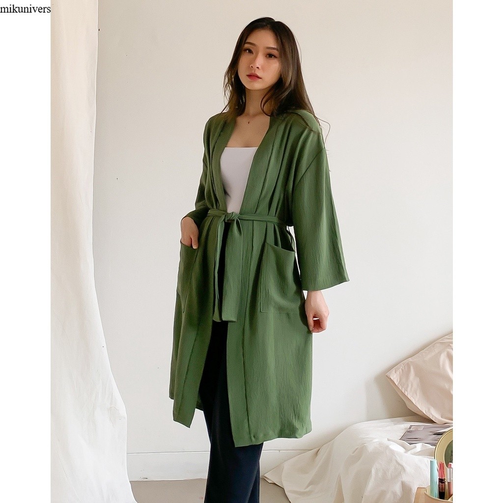 Outer Kimono Midi Korean Style Cardigan Jumbo Korea Crinkle