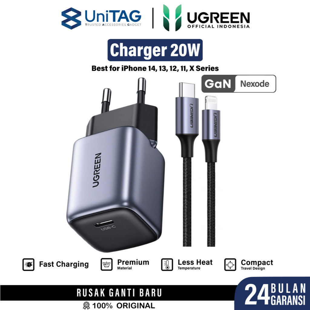 UGREEN Kepala Charger Fast Charging 30W 25W 20W 10W for iPhone 16 15 14 13 12 11 XR XS X 8 7 6 Pro M