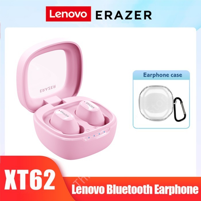 Lenovo XT62 Headset Bluetooth TWS Earphone HIFI Stereo MINI Earbuds - Merah+Case