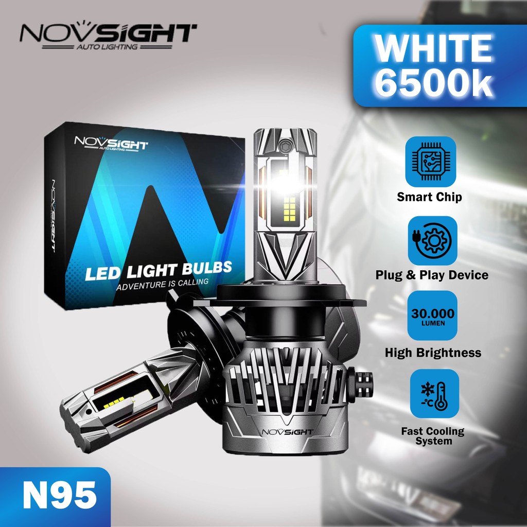 Novsight Lampu LED Mobil N95 Super Terang H4 H11 H16 H1 H7 H8 H9 130 Watt / Pasangan 30000Lm