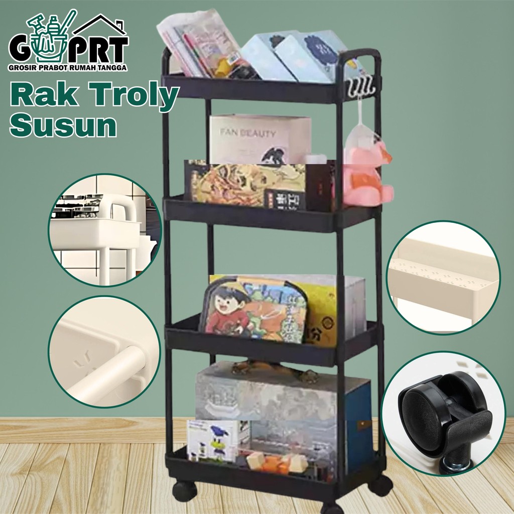 Rak Dapur 4 Susun Troley Plastik Tingkat Rak Yeye Penyimpan Kosmetik Makanan Bumbu Dengan Roda