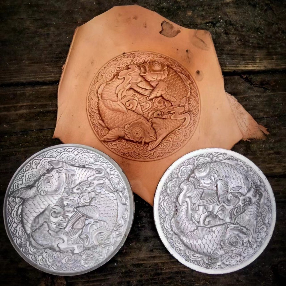 

1pair Double Fish Emboss Leather Mold Concave Convex 3D Stamp Leather Carving Aluminum Alloy Pressing Metal Stamps Craft Tool