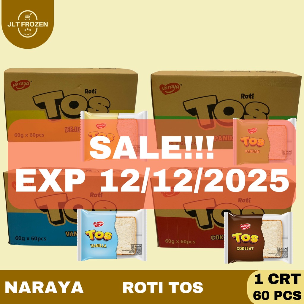 

Naraya Roti Tos 60g - 1 CRT/60 PCS / Roti Selai Keju / Pandan / Cokelat / Vanilla /Roti Tawar Selai