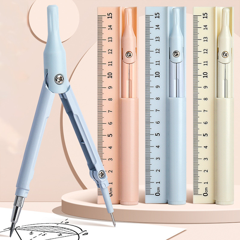 

3 in 1 Compass Ruler with Pencil Multifunctional Drawing Compass Math Geometry Tools Korean Stationery Kawaii Drafting Supplies