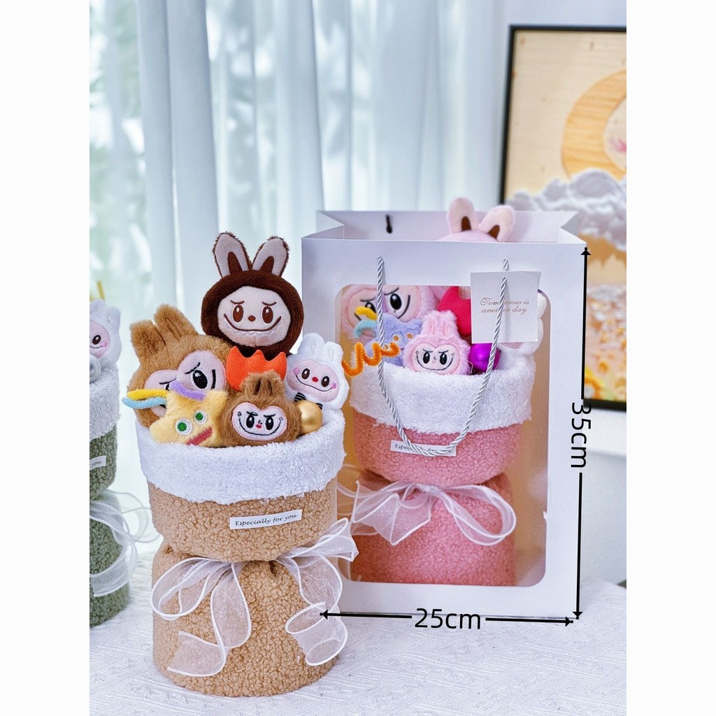 Labubu Boneka Kain Gorden Mobil Buket Buket Kreatif Kartun Lucu Hadiah Ulang Tahun untuk Anak Laki-l