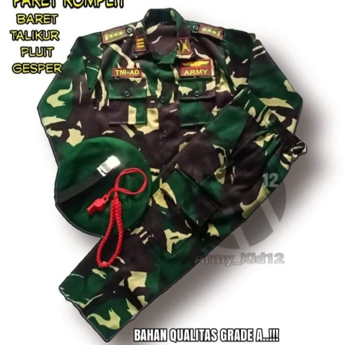✨LARIS✨ -Seragam Setelan TNI angkatan Darat Anak Tk usia 2-12 tahun - TNI AD BARET, S
