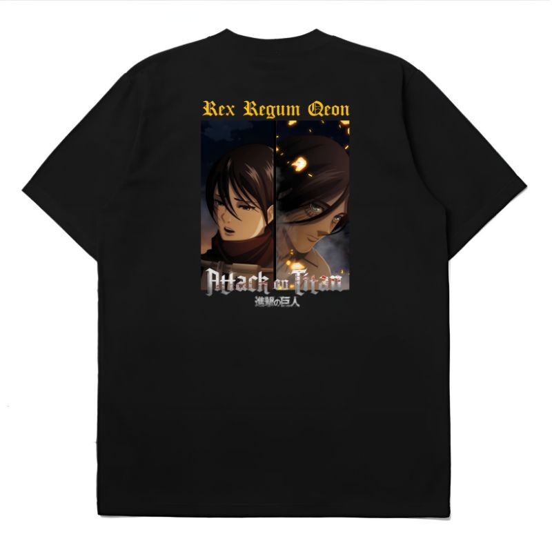 Kaos Baju Tshirt RRQ x Attack on Titan Mikasa Ackerman & Eren Yeager Original High Quality premium