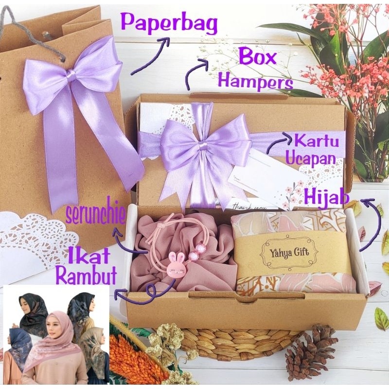 Hampers Hijab Motif/Gift Box Hijab Segi Empat Voal Motif/Kado Ultah/Kado Nikahan/ Hampers Lebaran