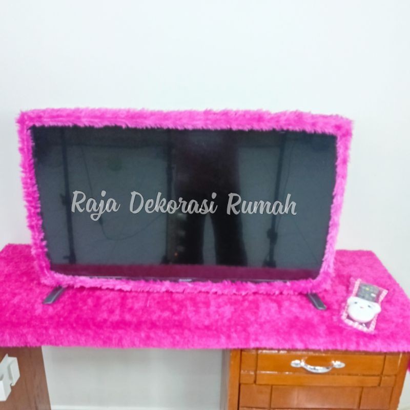 Terbaru set bando tv led 43 inch + taplak meja tv bulu rasfur ukuran 150x50cm + sarung remote karakt