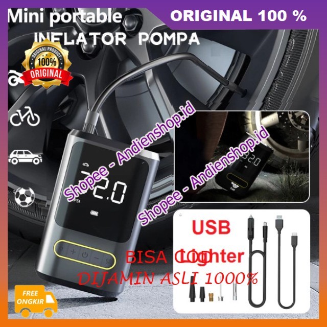 AirMax Pompa Ban Mobil dan Motor Mini Pompa Ban Electric Air Pump Inflator Portable USB Kekuatan 10x