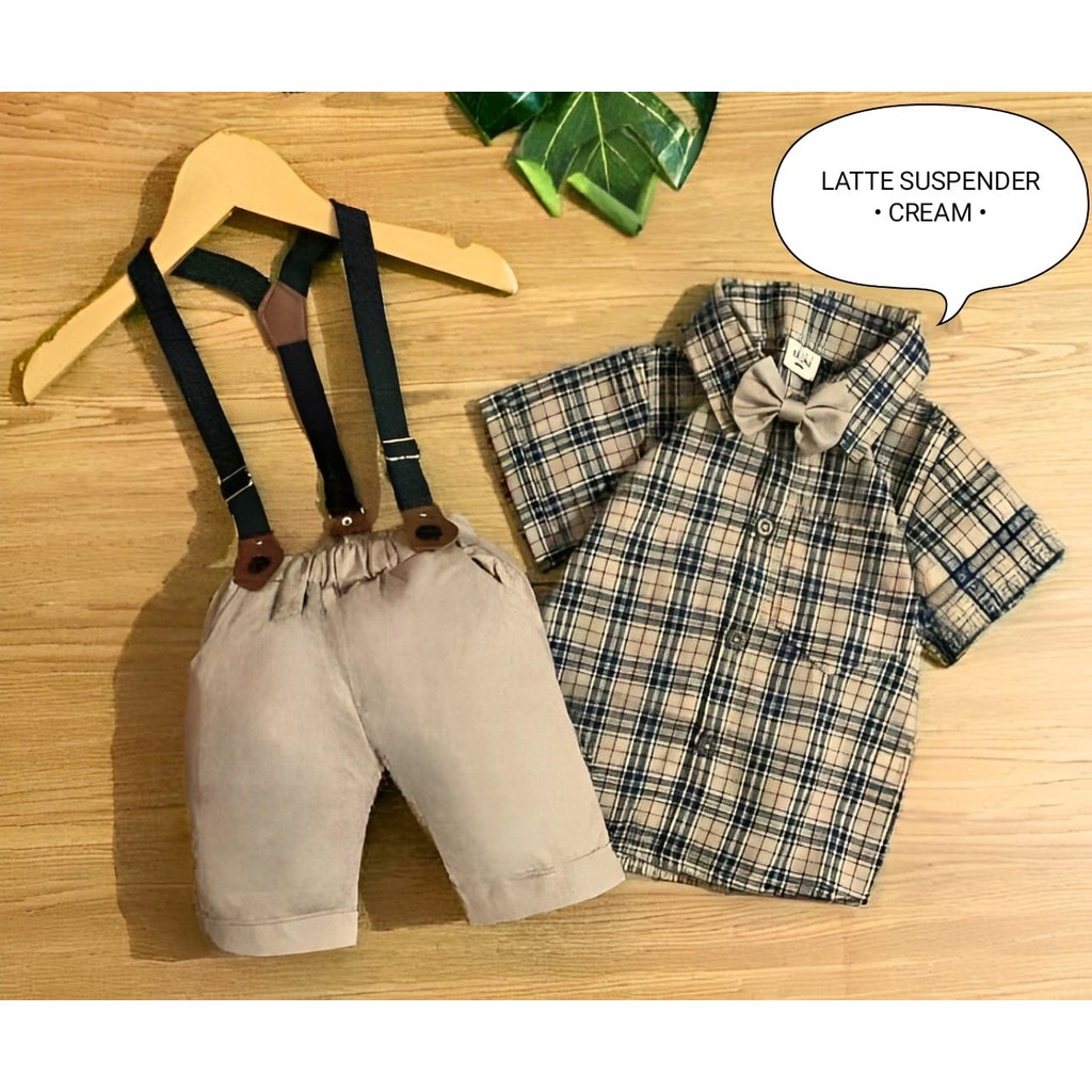 Baju bayi laki laki outfit korean style motif latte suspender