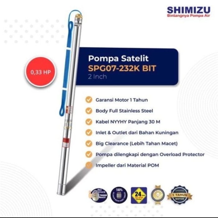 SHIMIZU Pompa Celup Satelit 1/3HP 0.33HP SPG 07 232K Submersible 2inch