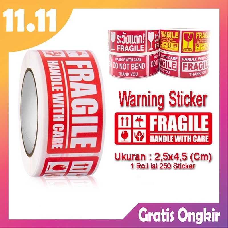 

FXG - Stiker Fragile 1 Roll 250Pcs Sticker Awas Pecah Jangan Banting STC07