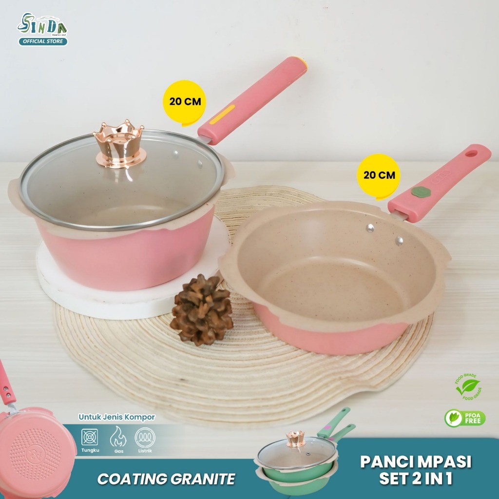hy63ed Sinda Panci Mpasi Cookware Full Set - Peralatan Panci Bayi Warna Pink/Blue Granite Die Cast (