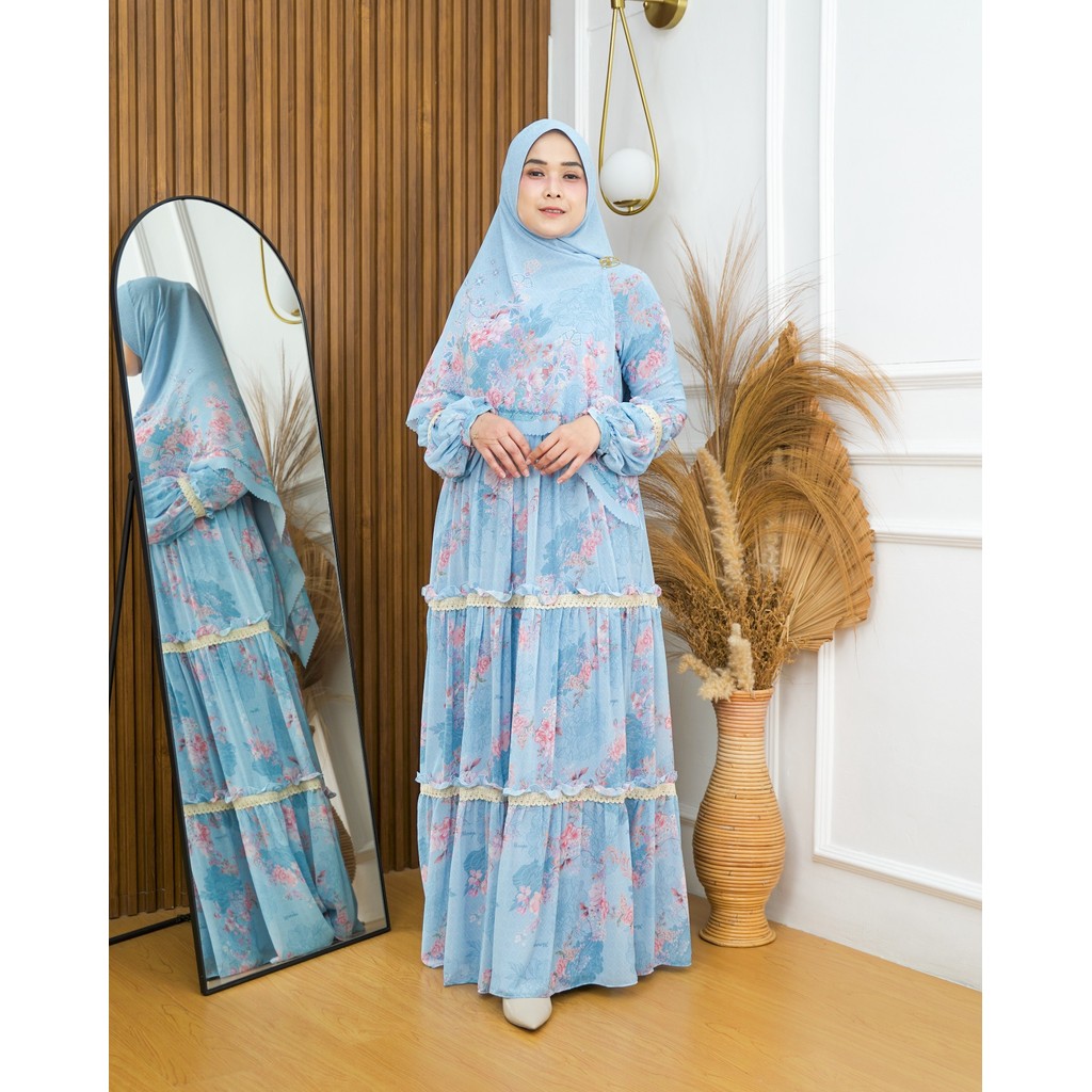 Gamis Umroh Haji Set Syar'i Ariana Ceruty Digital Printing Bunga Premium By RANAYA