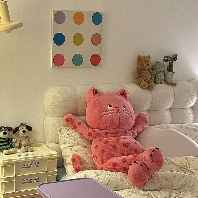 Cat Stuffed Animal Toy Soft Plush Pillow Pok Dot Cat Plush Toy Doll Bed Pillow Cute Pink Cat Doll Gi