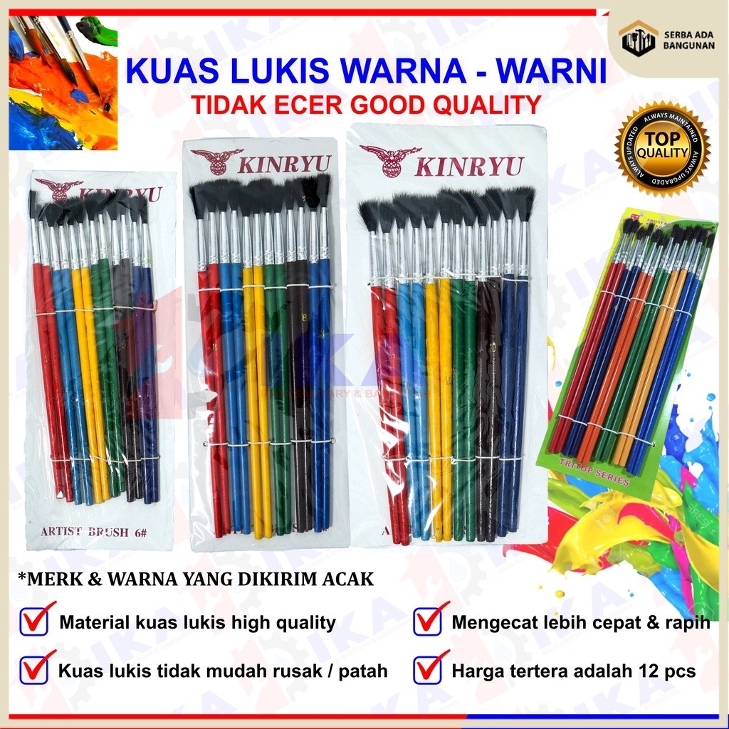 

KUAS LUKIS SET / KUAS LUKIS CAT AIR / PAINT BRUSH WARNA Kuas lukis watercolor - 1 LUSIN