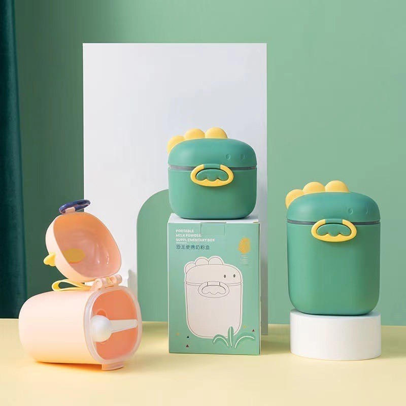Tempat Susu Bubuk Bayi Motif Dino 800ml Free Sendok / Storage Box Little Baby / Wadah Penyimpanan Ma