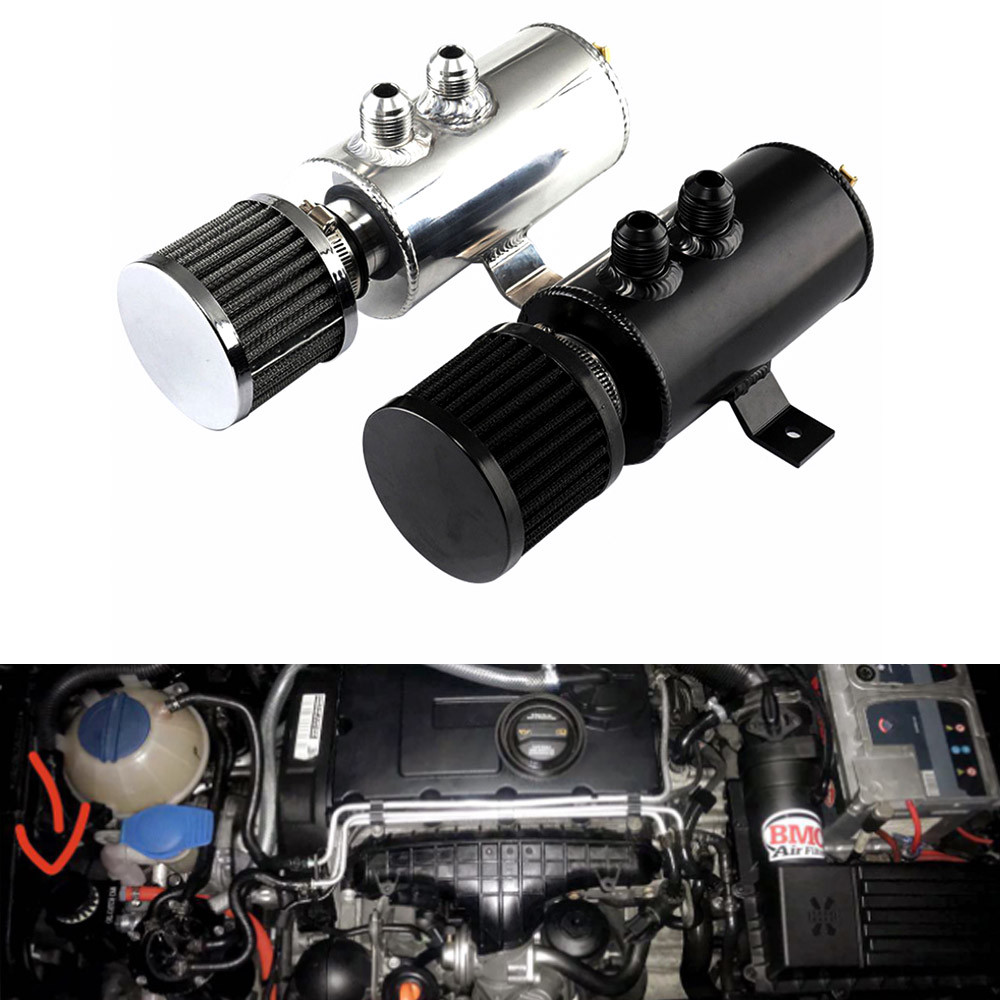 Universal 0.75L Brushed Baffled Oil Catch Tank Can with Breather Filter Aluminum 10 AN Round Can Oil