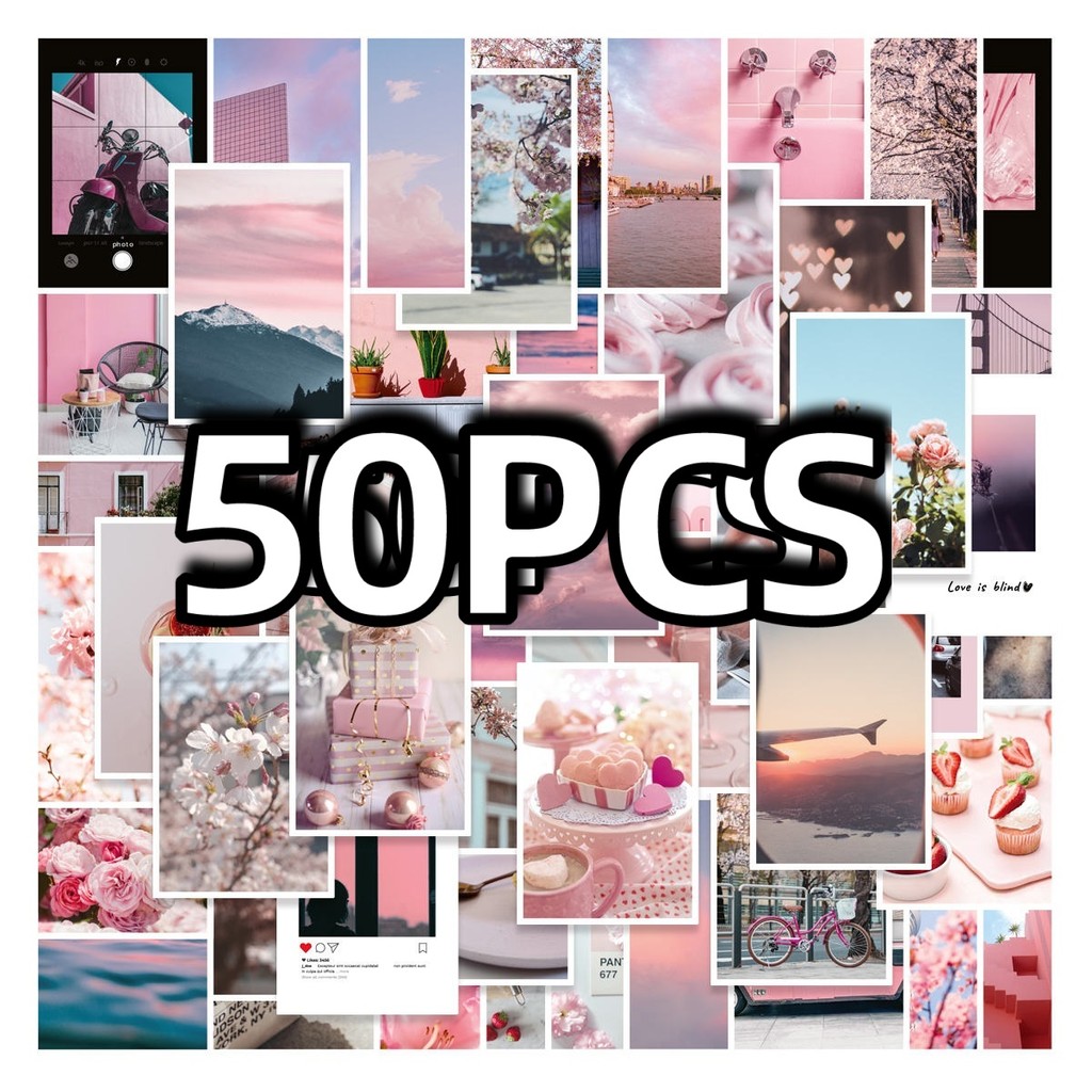 

50cps Pink Romantic Landscape Sticker DIY Notebook Decoration
